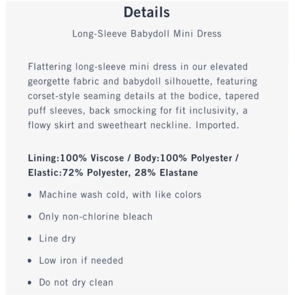 🆕 Abercrombie Long Sleeve Floral Babydoll Mini Dress Size Small - Picture 8 of 8